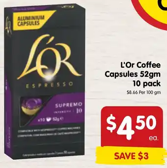 Spar L'Or Coffee Capsules 52gm 10 pack offer