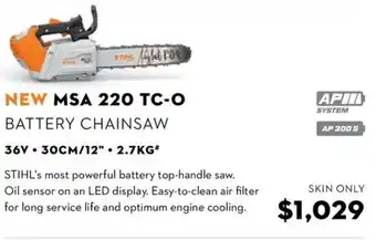 STIHL NEW MSA 220 TC-O BATTERY CHAINSAW offer