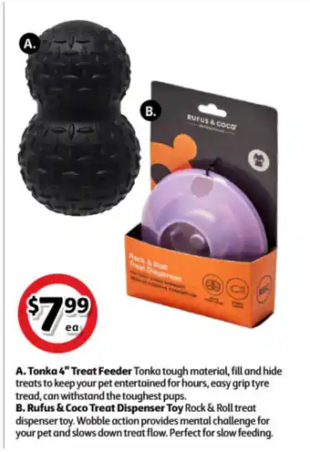 Tonka 4" Treat Feeder or Rufus & Coco Treat Dispenser Toy