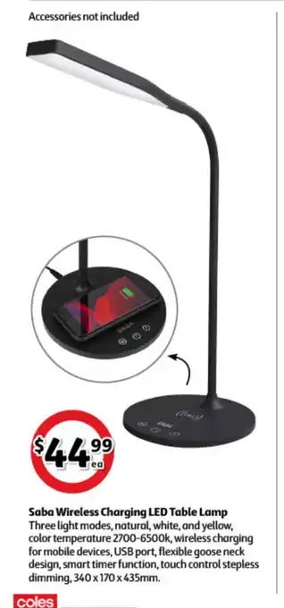 Coles Saba Wireless Charging LED Table Lamp offer