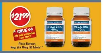 Ethical Nutrients Mega Zinc 40mg 120 Tablets