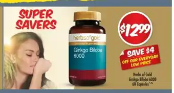 Herbs of Gold Ginkgo Biloba 6000 60 Capsules