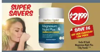 Chemist Outlet Herbs Of Gold Magnesium Night Plus 150g Powder offer
