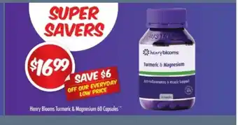 Chemist Outlet Henry Blooms Turmeric & Magnesium 60 Capsules offer