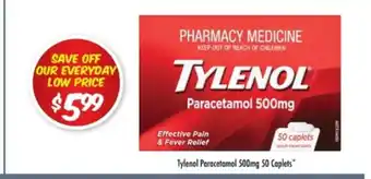 Tylenol Paracetamol 500mg 50 Caplets