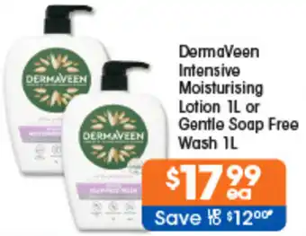 Good Price Pharmacy DermaVeen Intensive Moisturising Lotion IL or Gentle Soap Free Wash IL offer