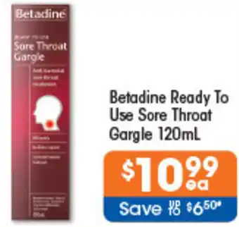 Good Price Pharmacy Betadine Ready To Use Sore Throat Gargle 120mL offer