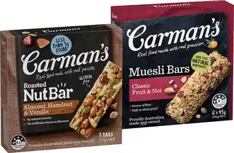 IGA Carman’s Nut or Muesli Bars 5-6 Pack Selected Varieties offer