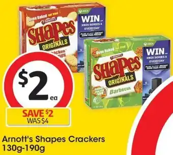 Coles Arnott's Shapes Crackers 130g-190g offer