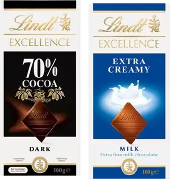 IGA Lindt Lindor or Excellence Chocolate Block 80-100g Selected Varieties offer