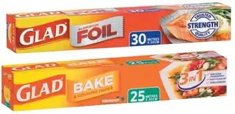 IGA Glad Bake & Cooking Paper 25m×30cm, Foil 30m×30cm or Wrap 80mx33cm offer