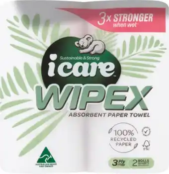 IGA icare Wipex 100% Recycled Paper Towel 3 Ply 2 Pack offer