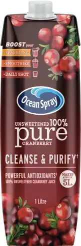 IGA Ocean Spray Unsweetened 100% Pure Cranberry Juice 1 Litre offer