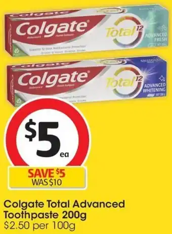 Coles Colgate Total Advanced Toothpaste 200g offer