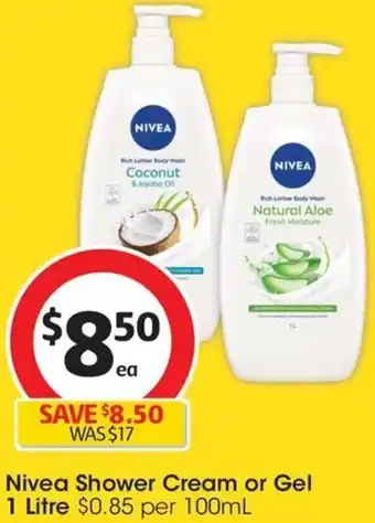 Coles Nivea Shower Cream or Gel 1 Litre offer