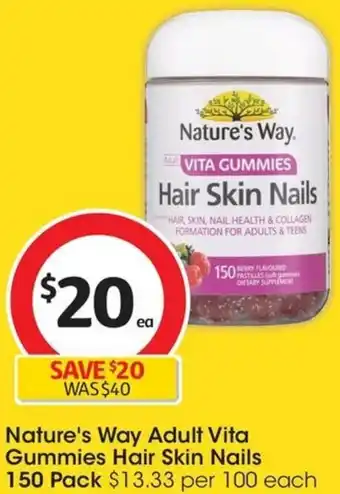 Coles Nature's Way Adult Vita Gummies Hair Skin Nails 150 Pack offer