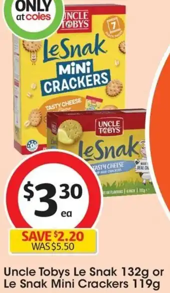 Coles Uncle Tobys Le Snak 132g or Le Snak Mini Crackers 119g offer