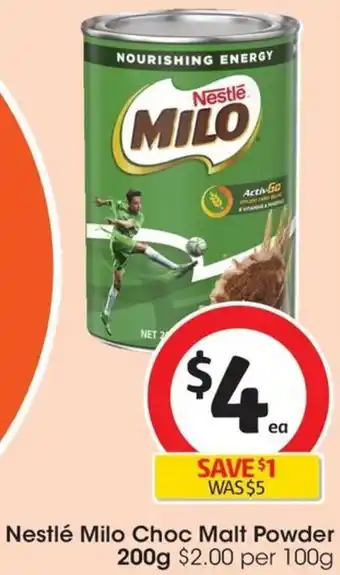 Coles Nestlé Milo Choc Malt Powder 200g offer