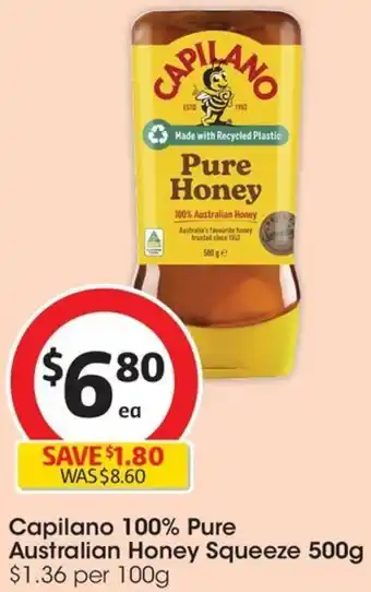 Coles Capilano 100% Pure Australian Honey Squeeze 500g offer