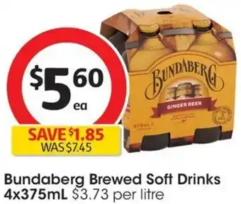 Coles Bundaberg Brewed Soft Drinks 4x375mL offer