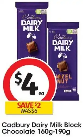 Coles Cadbury Dairy Milk Block Chocolate 160g-190g offer