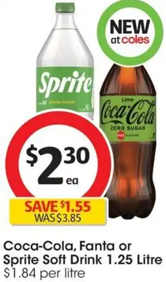 Coles Coca-Cola, Fanta or Sprite Soft Drink 1.25 Litre offer