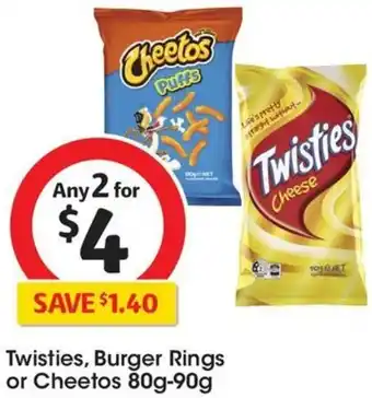 Coles Twisties, Burger Rings or Cheetos 80g-90g offer