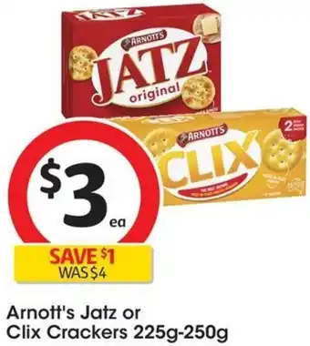 Coles Arnott's Jatz or Clix Crackers 225g-250g offer