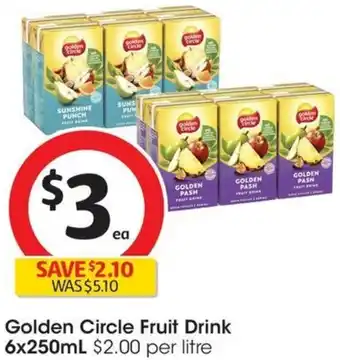 Coles Golden Circle Fruit Drink 6x250mL offer