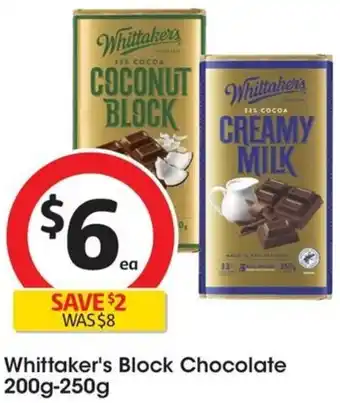 Coles Whittaker's Block Chocolate 200g-250g offer