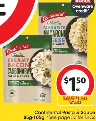 Coles Continental Pasta & Sauce 85g-105g offer