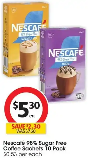 Coles Nescafé 98% Sugar Free Coffee Sachets 10 Pack offer