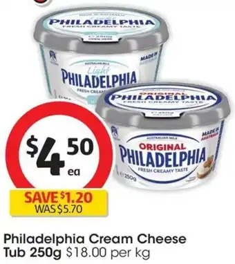 Coles Philadelphia Cream Cheese Tub 250g offer