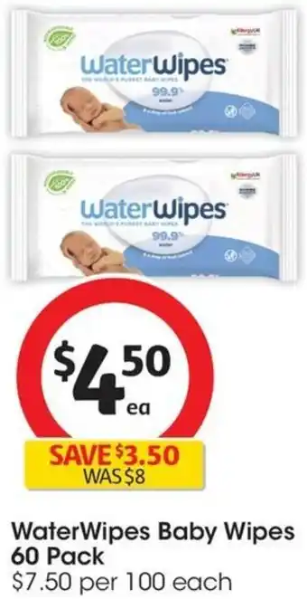 Coles WaterWipes Baby Wipes 60 Pack offer