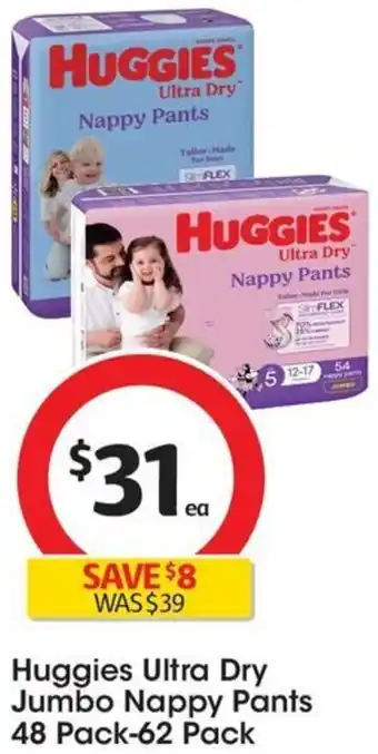 Coles Huggies Ultra Dry Jumbo Nappy Pants 48 Pack-62 Pack offer