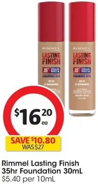 Coles Rimmel Lasting Finish 35hr Foundation 30mL offer