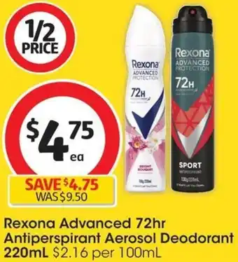 Coles Rexona Advanced 72hr Antiperspirant Aerosol Deodorant 220mL offer