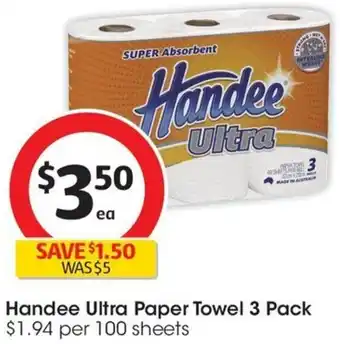 Coles Handee Ultra Paper Towel 3 Pack offer