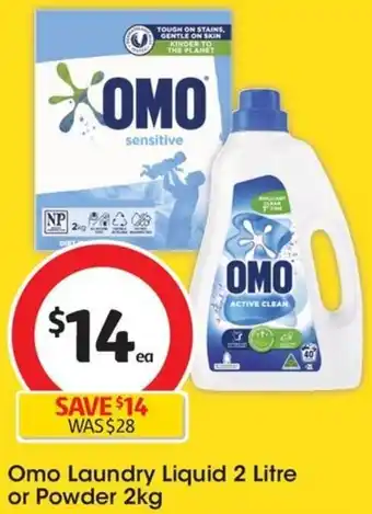 Coles Omo Laundry Liquid 2 Litre or Powder 2kg offer