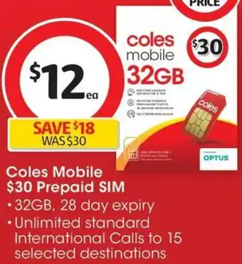 Coles Coles Mobile $30 Prepaid SIM offer