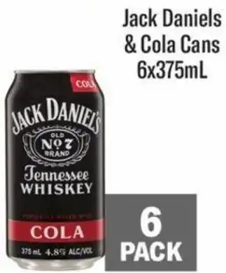 Liquorland Jack Daniels & Cola Cans 6x375mL offer