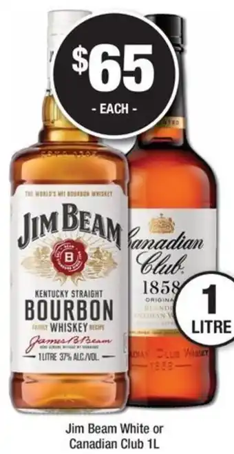 Bottler Jim Beam White or Canadian Club 1L offer