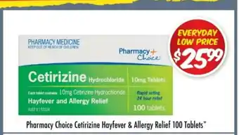 Chemist Outlet Pharmacy Choice Cetirizine Hayfever & Allergy Relief 100 Tablets offer