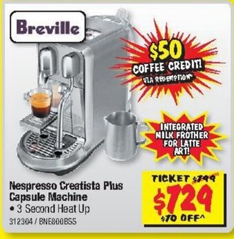 JB Hi-Fi Nespresso Creatista Plus Capsule Machine offer