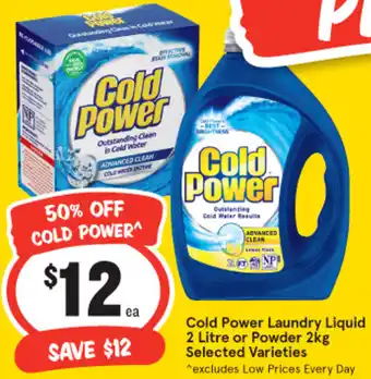 IGA Cold Power Laundry Liquid 2 Litre or Powder 2kg offer