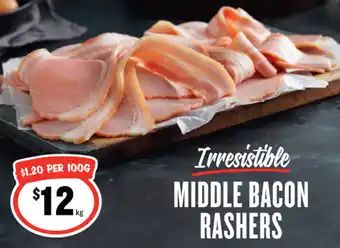 IGA Irresistible MIDDLE BACON RASHERS offer