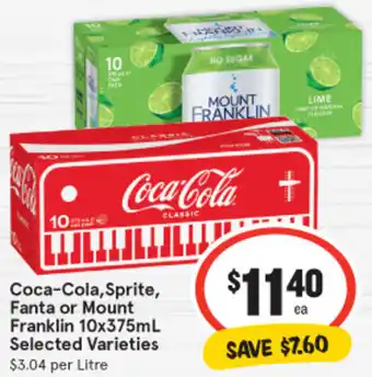 IGA Coca-Cola,Sprite, Fanta or Mount Franklin 10x375mL offer