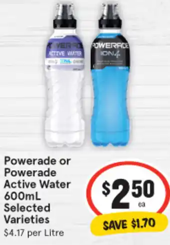 IGA Powerade or Powerade Active Water 600mL offer