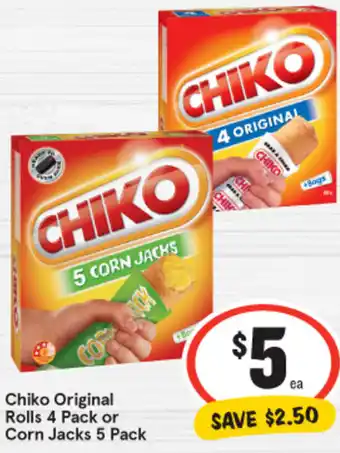 IGA Chiko Original Rolls 4 Pack or Corn Jacks 5 Pack offer