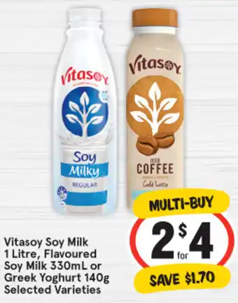 IGA Vitasoy Soy Milk 1 Litre, Flavoured Soy Milk 330mL or Greek Yoghurt 140g offer